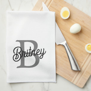 Paño De Cocina Moderno y elegante nombre de monograma guión gris 
