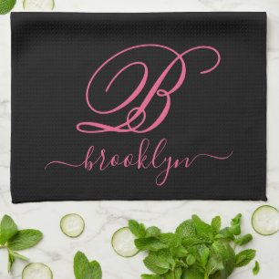 Paño De Cocina Moderno y elegante Nombre Rosa Personalizado Monog