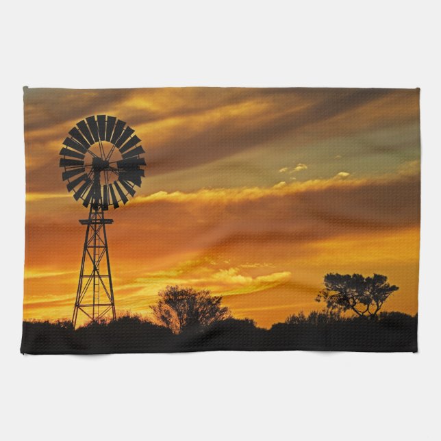 Paño De Cocina Molino de viento y atardecer, William Creek, Oodna (Horizontal)