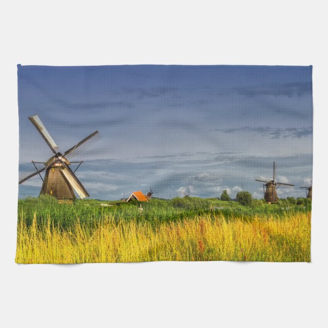 Paño De Cocina Molinoes de viento en Kinderdijk, Holanda, Países (Horizontal)