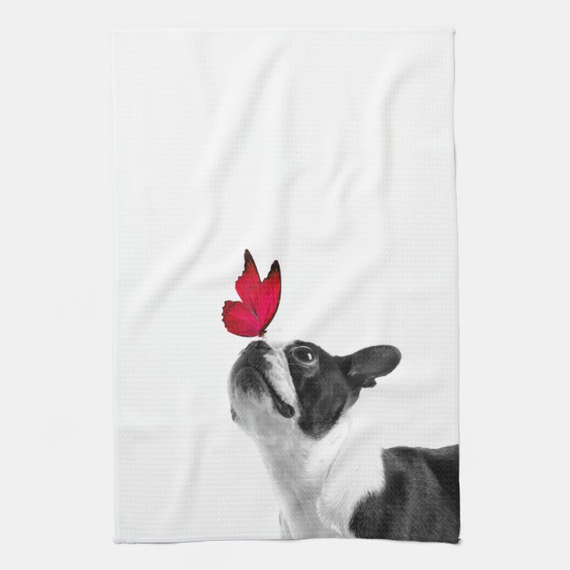 Paño De Cocina Mollie niño de ratón Boston Terrier (Vertical)