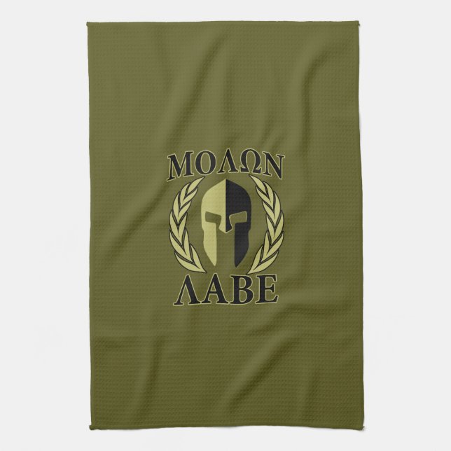 Paño De Cocina Molon Labe Spartan Mask Laurelles Olive Green (Vertical)