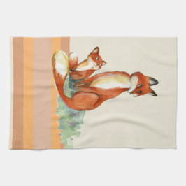 Paño De Cocina Momma Fox y Baby Watercolor Ilustracion
