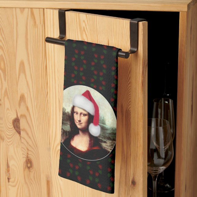 Paño De Cocina Mona Lisa Santa Hat Christmas (Pliegue de tercios)