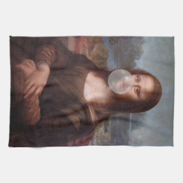 Paño De Cocina Mona Lisa soplando chicle de burbuja gris