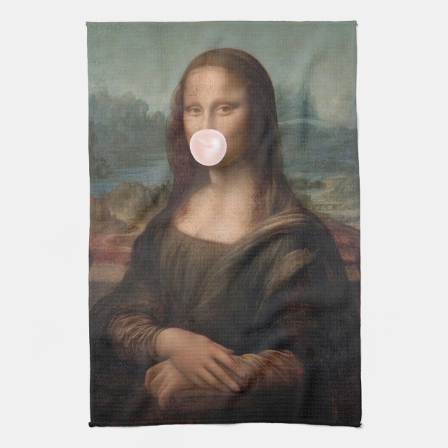 Paño De Cocina Mona Lisa Soplando Chicle Rosa   (Vertical)