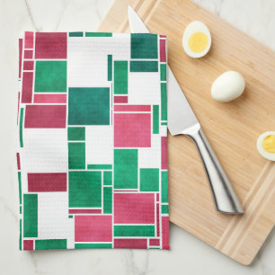 Paño De Cocina Mondrian Navidades rojos y verdes audaces modernos