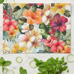 Paño De Cocina Moneda amarilla roja tropical blanca Hibiscus Flor