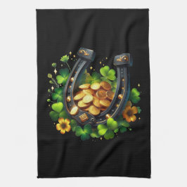 Paño De Cocina Monedas de oro de herradura y trébol afortunados