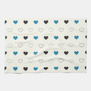 Paño De Cocina Mono patrón de corazón simple y lindo azul negro c