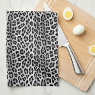 Paño De Cocina Monocromo blanco y negro, patrón leopardo