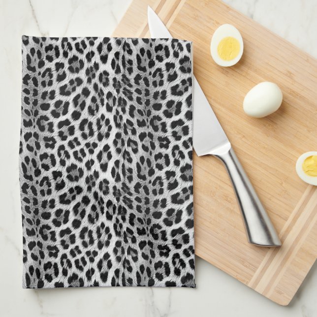 Paño De Cocina Monocromo blanco y negro, patrón leopardo (Doblado Cuarto)