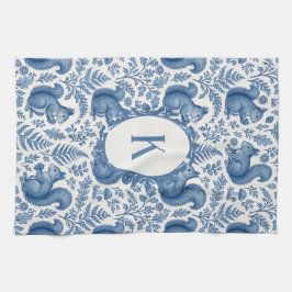 Paño De Cocina Monogram Blue Chinoiserie Squirrel Woodland