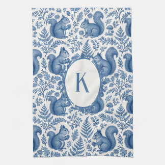 Paño De Cocina Monogram Blue Chinoiserie Squirrel Woodland