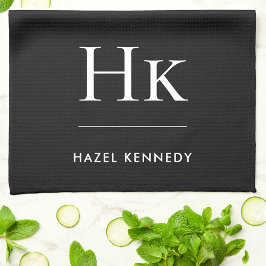 Paño De Cocina Monogram Classic Simple Elegant Black Monogrammed