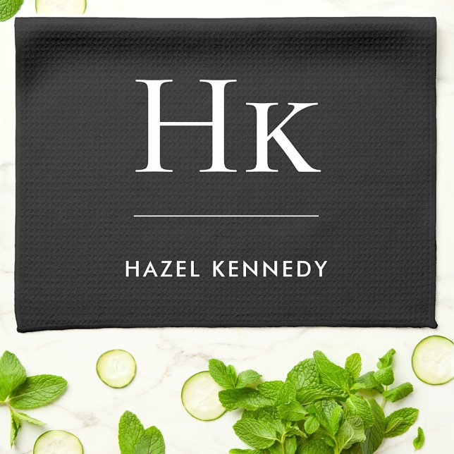 Paño De Cocina Monogram Classic Simple Elegant Black Monogrammed (Subido por el creador)