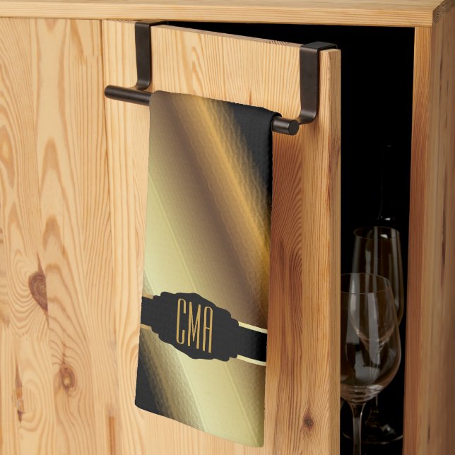 Paño De Cocina Monogram Gold Abstract Diagonal Stripes (Pliegue de tercios)