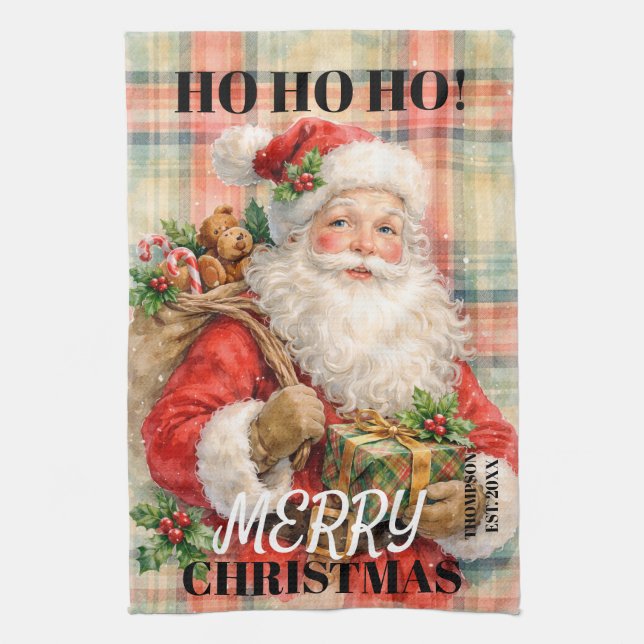 Paño De Cocina Monogram Ho ho ho Merry Christmas Santa red (Vertical)