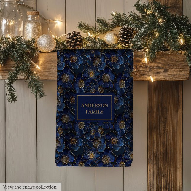 Paño De Cocina Monogram Navy Kitchen Towel Gold Flowers Style (Monogram Navy Kitchen Towel Gold Flowers Style)