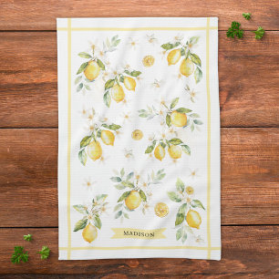 Paño De Cocina Monograma Acuarela Cítrico Limón Floral Botánico