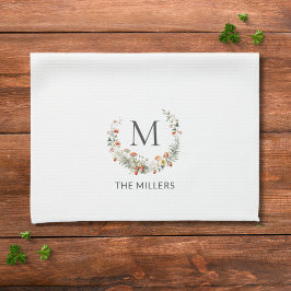 Paño De Cocina Monograma acuarela sinusal Floral Botánica