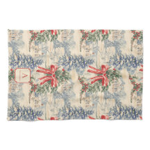 Monograma Aldea Invernal Vintage Navidad Lazo Rojo