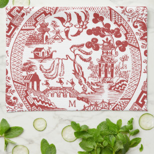 Paño De Cocina Monograma antiguo rojo salvaje del patrón de China