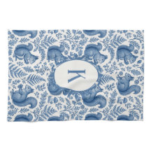 Monograma Azul Chinoiserie Ardilla Bosque