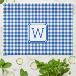 Paño De Cocina Monograma azul y blanco de Gingham Plaid