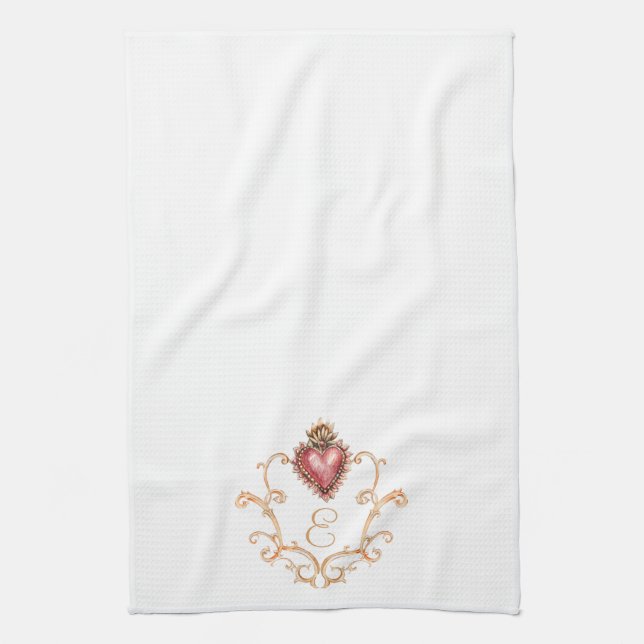 Paño De Cocina Monograma barroco del corazón sagrado (Vertical)
