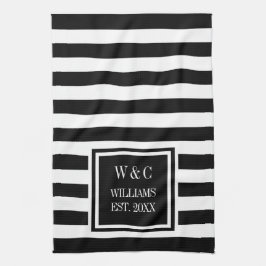 Paño De Cocina Monograma Black White Stripe Personalizado