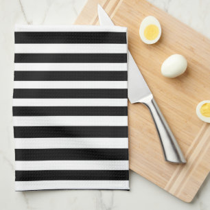 Paño De Cocina Monograma blanco y negro de las rayas del pingüin