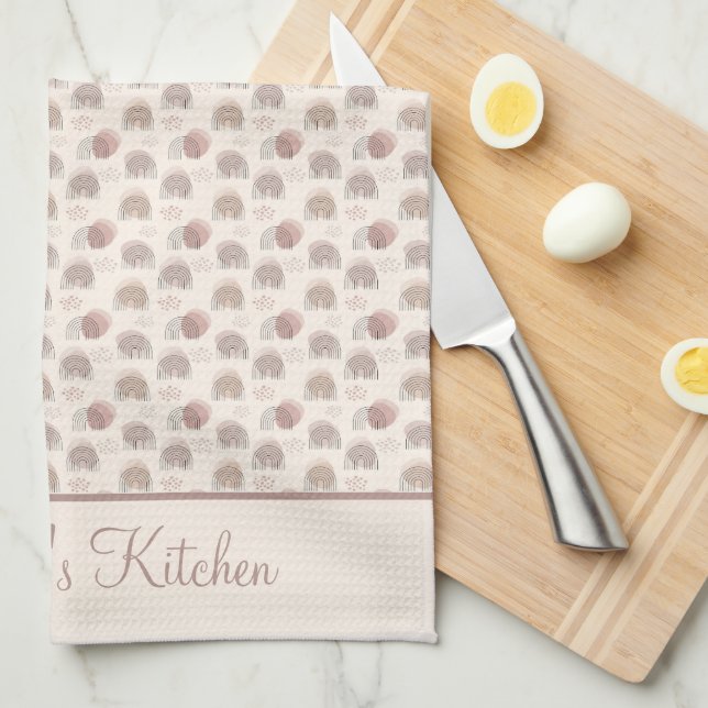 Paño De Cocina Monograma Boho Arcoíris Abstracto Beige Crema Rosa (Doblado Cuarto)
