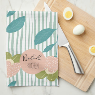 Paño De Cocina Monograma bonito elegante Script Retro Floral azul