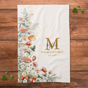 Paño De Cocina Monograma Bosque Hongos Flores Floral botánico