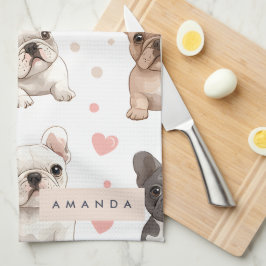 Paño De Cocina Monograma Bulldog francés adorable personalizado