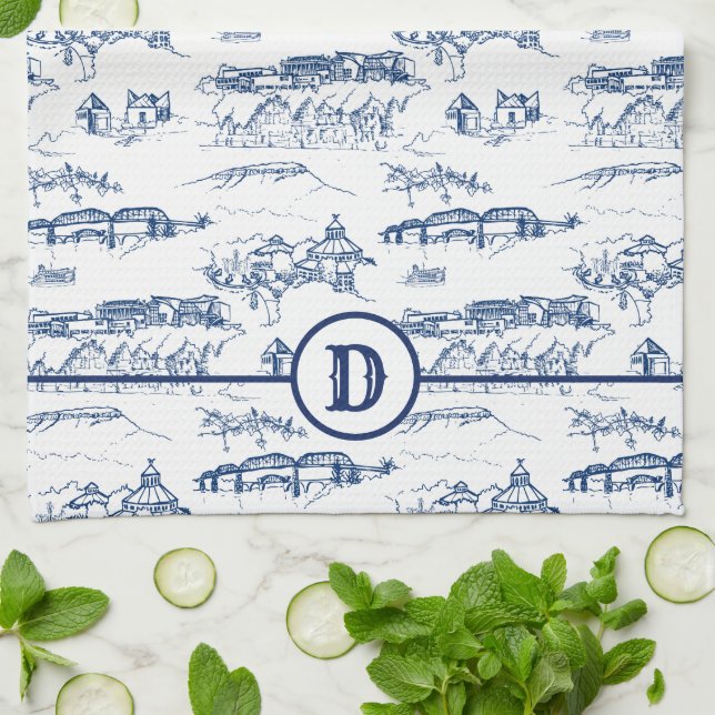 Paño De Cocina Monograma Chattanooga Toile Blue (Doblado)