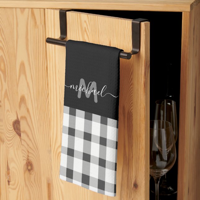 Paño De Cocina Monograma Clásico Elegante Mínimo Negro y Blanco (Pliegue de tercios)