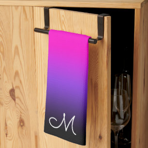 Paño De Cocina Monograma con degradado de negro, azul violeta y r