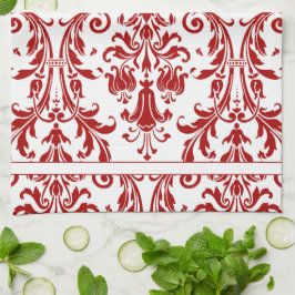 Paño De Cocina Monograma Damask de Swift blanco rojo