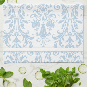 Paño De Cocina Monograma Damask de Swift Floral Azul Claro