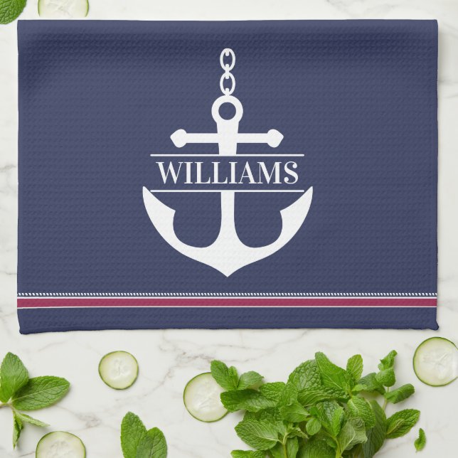 Paño De Cocina Monograma de anclaje personalizado (Doblado)