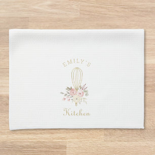 Paño De Cocina Monograma de batidor floral rústico elegante