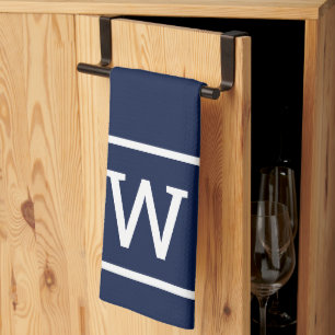 Paño De Cocina Monograma de borde cuadrado simple moderno azul ma