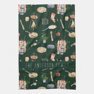 Paño De Cocina Monograma de Camping Ilustraciones de Acuarela