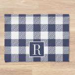 Paño De Cocina Monograma de comprobación de búfalo azul de la mar<br><div class="desc">Toalla de cocina rústica moderna y diseñada por personalizados,  con monograma personalizado en el patrón de control de búfalo azul marino.</div>