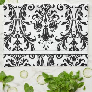 Paño De Cocina Monograma de Damask de Swirl Floral Blanco