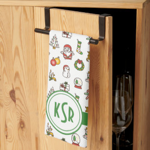 Paño De Cocina Monograma de Doodles navidades