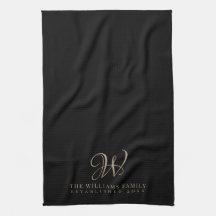 Monograma de familia Elegant Script Black Kitchen