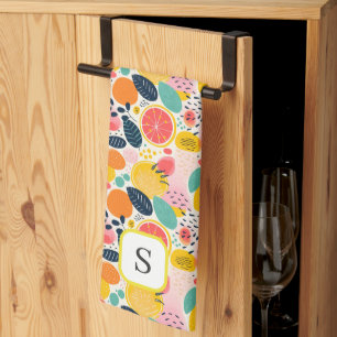 Paño De Cocina Monograma de frutas de cítricos de verano lindo in